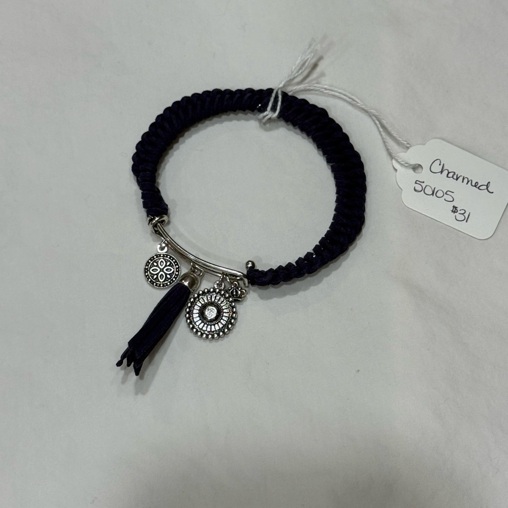 Premier Designs “Charmed”  Navy and Silver Charm braided Bracelet